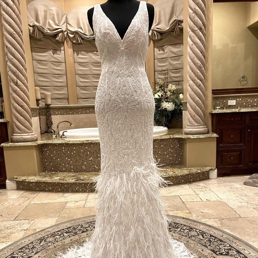 Sherri Hill Beaded and Feathered Gown